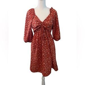 Monteau szS short sleeve elastic neckline empire waist gathered lined bodice EUC